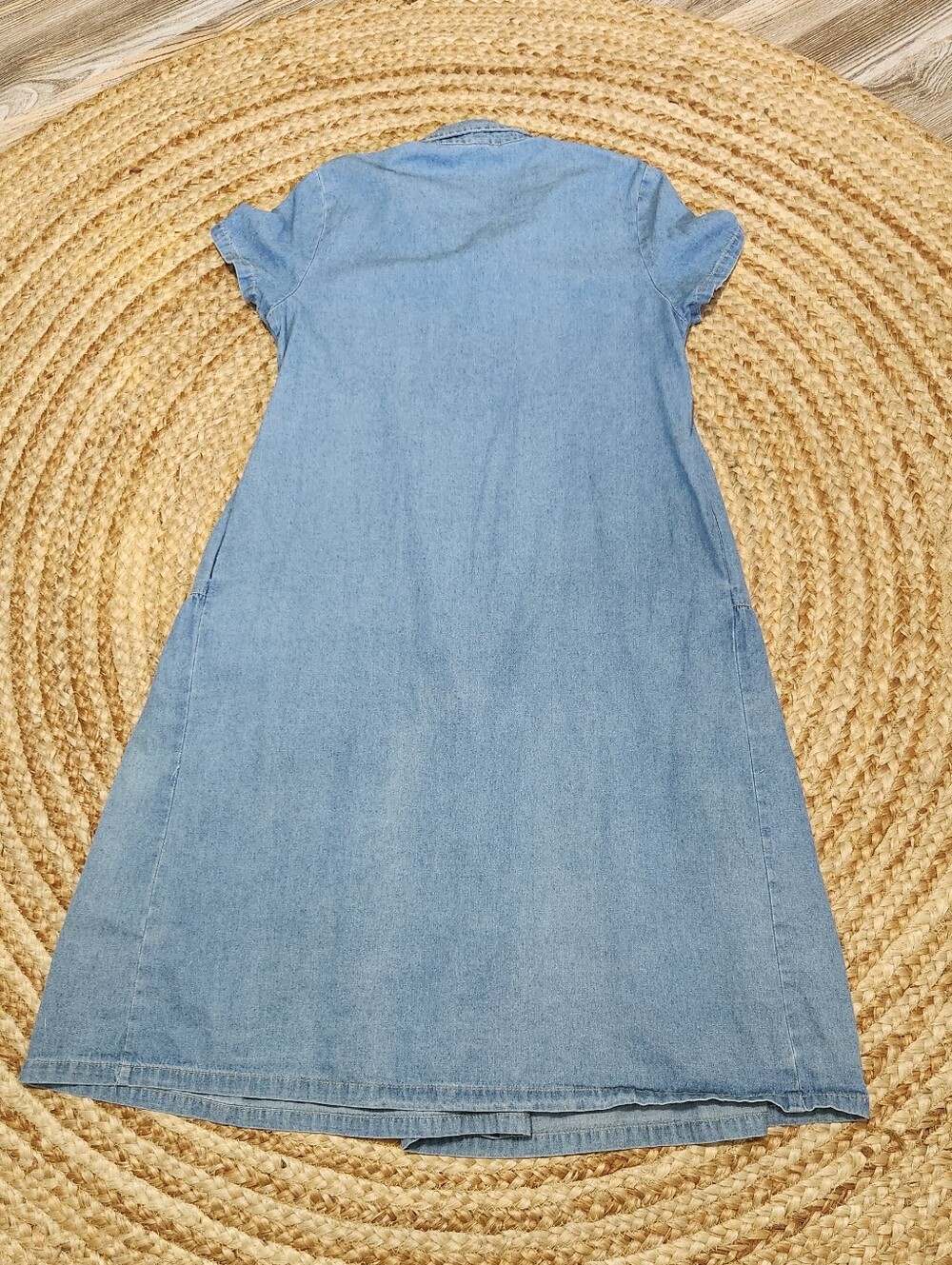 Cy Chambray Ruffle Tiered Midi Dress Women M Cottage Boho Lagenlook Short Sleeve - Picture 6 of 12